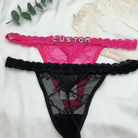 Customize Thong for Women Custom Panties with Name Crystal Letters Sexy Fashion Lace Underwear Waist Chain Jewelry Birthday Gift